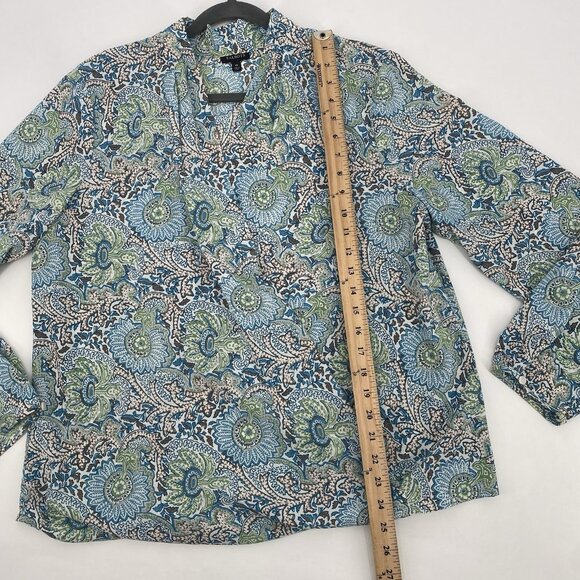Talbots Size 14 Blue Green Paisley Floral Print Surplice Draped Neck Blouse - Picture 11 of 12